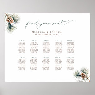 Pine Branches Winter Wedding Zitplaatsen Plan Poster