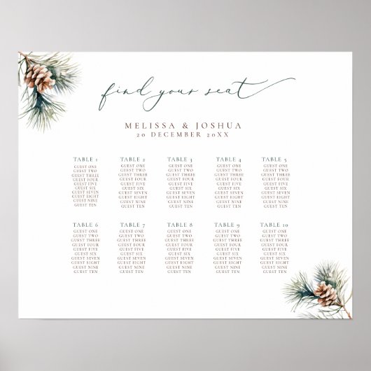 Pine Branches Winter Wedding Zitplaatsen Plan Poster (Voorkant)