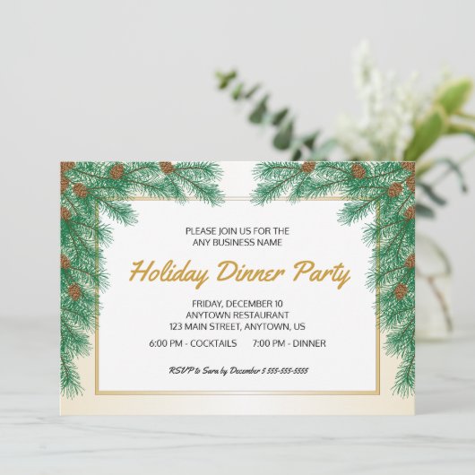 Pine Branches Zakelijk Kerstdiner Kaart (Staand voorkant)