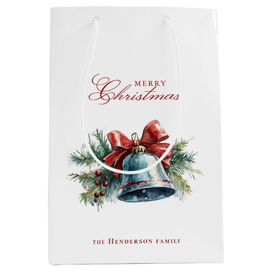 Pine brunches en Christmas Bell Aangepaste naam Medium Cadeauzakje (Voorkant)