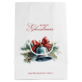 Pine brunches en Christmas Bell Aangepaste naam Medium Cadeauzakje (Achterkant)