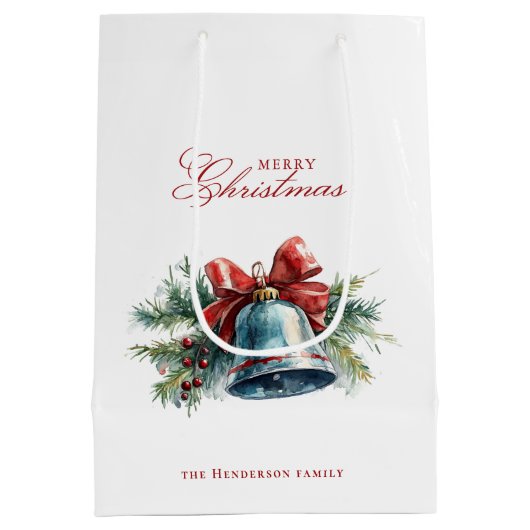 Pine brunches en Christmas Bell Aangepaste naam Medium Cadeauzakje (Achterkant)