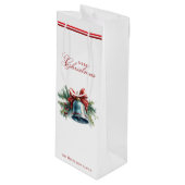 Pine brunches en Christmas Bell Aangepaste naam Wijn Cadeautas (Voorkant Gekanteld)