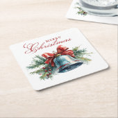Pine brunches en kerstbel Vrolijk kerstfeest Kartonnen Onderzetters (Schuin)