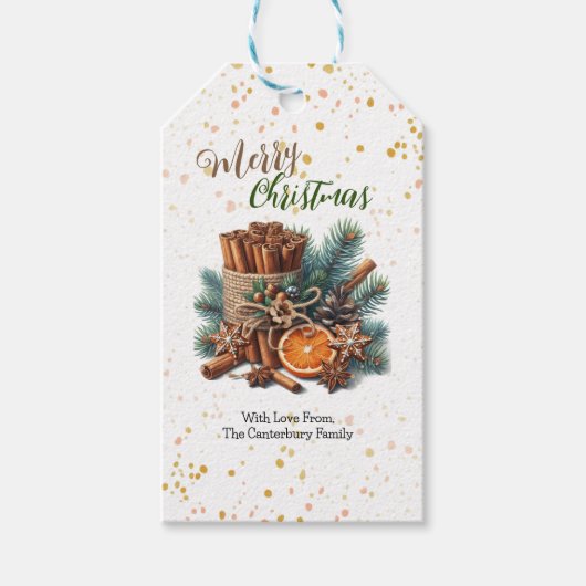Pine Burlap en Cinnamon Sticks Kerstmis Cadeaulabel (Voorkant)