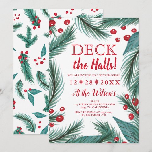 Pine Christmas Mistletoe waterverf dek de zalen Kaart (Voorkant / Achterkant)