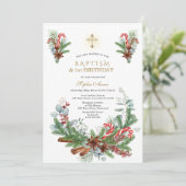 Pine Cinnamon Candy Cane 1st Birthday & Baptisme Kaart (Staand voorkant)