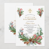 Pine Cinnamon Candy Cane 1st Birthday & Baptisme Kaart (Voorkant / Achterkant)
