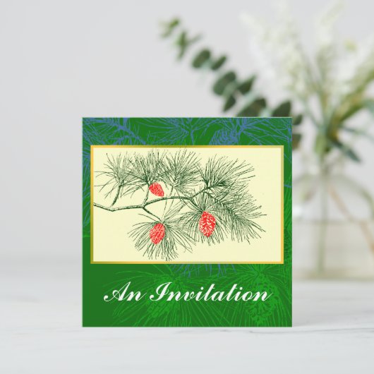 Pine Cone  Art Aangepaste Uitnodigingen (Staand voorkant)