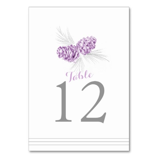 Pine cone art paarse witte trouwtafel nummer kaart (Achterkant)