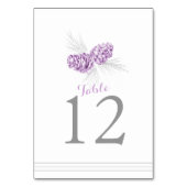 Pine cone art paarse witte trouwtafel nummer kaart (Voorkant)