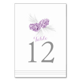 Pine cone art paarse witte trouwtafel nummer kaart