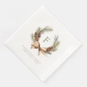 Pine Cone & Bow Krans Monogram Familie Vakantie Servet (Hoek)