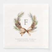 Pine Cone & Bow Krans Monogram Familie Vakantie Servet (Voorkant)
