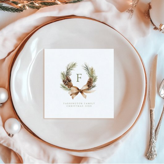 Pine Cone & Bow Krans Monogram Familie Vakantie Servet