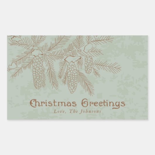  Pine Cone Branch Holiday Kerstmis Rechthoekige Sticker (Voorkant)