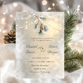 Pine Cone Branch String Lights Wedding Kaart