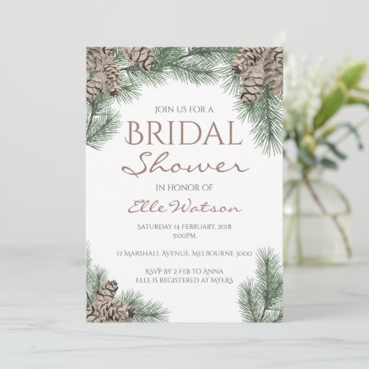 Pine Cone Bridal Shower Invitation, Winter Weddens Kaart (Staand voorkant)