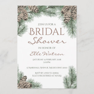 Pine Cone Bridal Shower Invitation, Winter Weddens Kaart