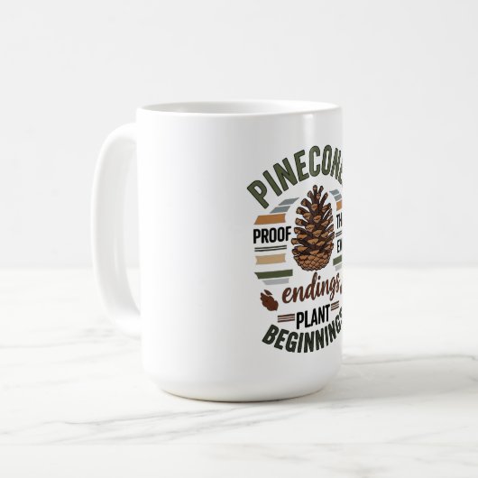 Pine cone design - De Evergreen Belofte Koffiemok (Voorkant links)