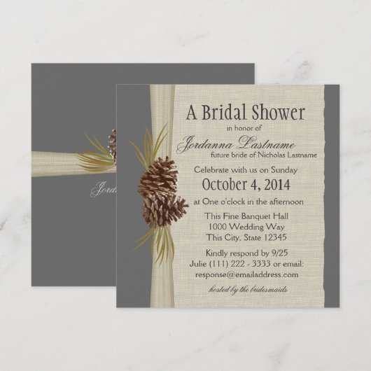 Pine cone en Burlap Look Vrijgezellenfeest Kaart (Voorkant / Achterkant)