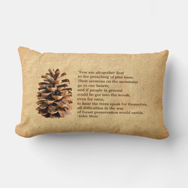 Pine Cone en John Muir Quote Kussen (Voorkant)
