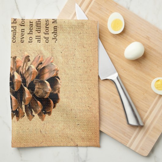 Pine Cone en John Muir Quote Theedoek (Quarter Fold)