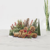 Pine Cone Evergreen Red Berries Rustiek Feestdagen Kaart (Voorkant)
