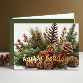 Pine Cone Evergreen Red Berries Rustiek Folie Feestdagenkaart