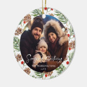 Pine Cone Familie Vakantie Foto Ornament (Links)