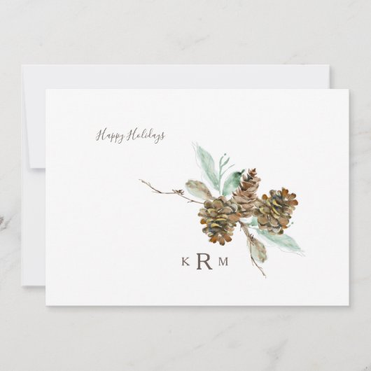 Pine Cone Foliage Holiday Monogram Foto Feestdagenkaart (Voorkant)