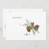 Pine Cone Foliage Holiday Monogram Foto Feestdagenkaart (Voorkant / Achterkant)