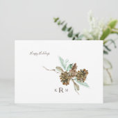 Pine Cone Foliage Holiday Monogram Foto Feestdagenkaart (Staand voorkant)