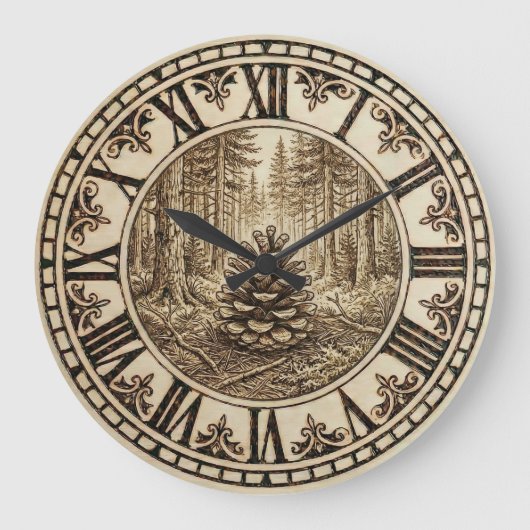 Pine Cone Forest Wall Clock Grote Klok (Voorkant)