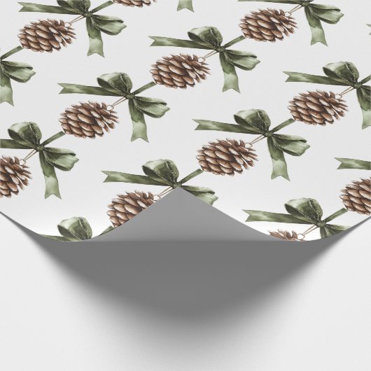 Pine Cone Green Bow Christmas   Cadeaupapier (Hoek)