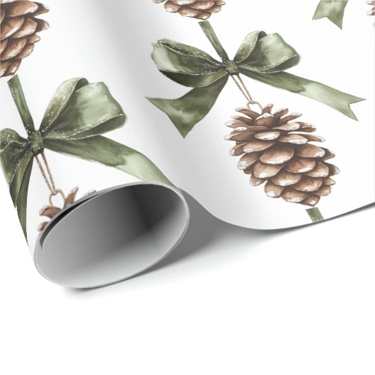 Pine Cone Green Bow Christmas   Cadeaupapier (Rol Hoek)