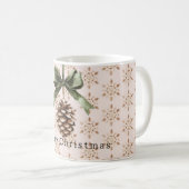 Pine Cone Green Bow Christmas Cream Snowflakes Koffiemok (Voorkant rechts)