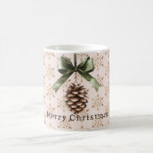 Pine Cone Green Bow Christmas Cream Snowflakes Koffiemok (Center)