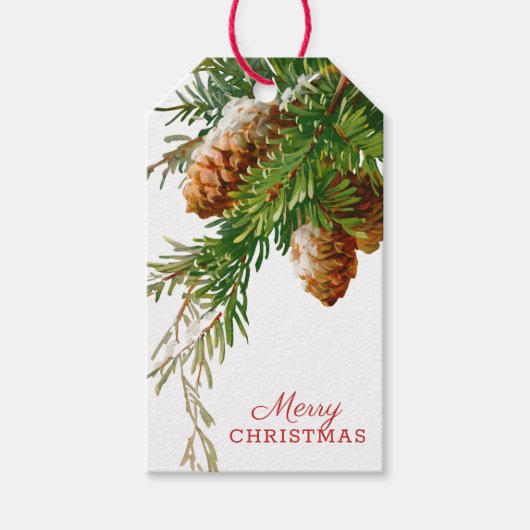  Pine Cone Greenery Holiday Gift Labels Cadeaulabel (Voorkant)