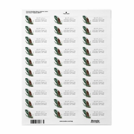 Pine Cone & Greenery Return Address Label (Full Sheet)