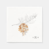 Pine Cone Hand getrokken Waterverf Monogram Cockta Servet (Voorkant)