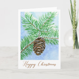 Pine Cone Happy Kerstmis Waterverf Kaart