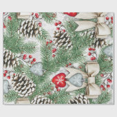Pine Cone Holly Berries Christmas Design Cadeaupapier (Vlak)