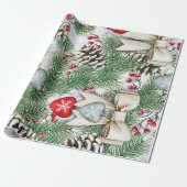 Pine Cone Holly Berries Christmas Design Cadeaupapier (Uitgerold)