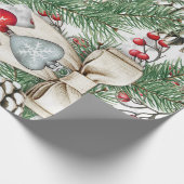 Pine Cone Holly Berries Christmas Design Cadeaupapier (Hoek)