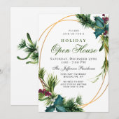 Pine Cone Holly Lijst Kerstfeestdag OPEN HUUSE Kaart (Voorkant / Achterkant)