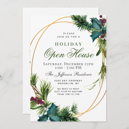 Pine Cone Holly Lijst Kerstfeestdag OPEN HUUSE Kaart (Voorkant / Achterkant)