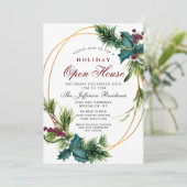 Pine Cone Holly Lijst Kerstfeestdag OPEN HUUSE Kaart (Staand voorkant)