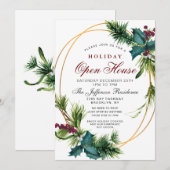 Pine Cone Holly Lijst Kerstfeestdag OPEN HUUSE Kaart (Voorkant / Achterkant)