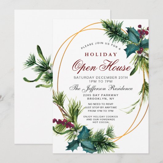 Pine Cone Holly Lijst Kerstfeestdag OPEN HUUSE Kaart (Voorkant / Achterkant)